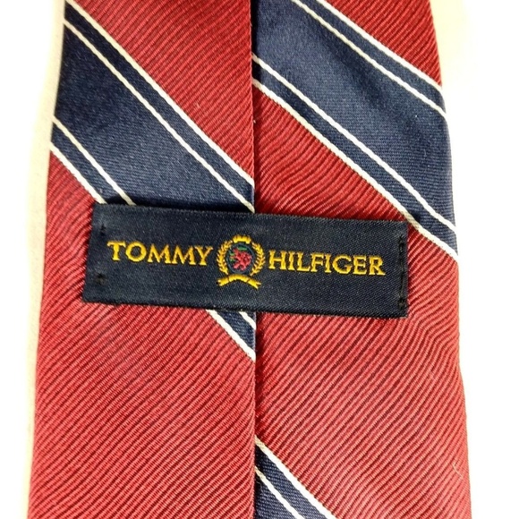 Tommy Hilfiger Men's Tie Striped Red Blue White - Picture 3 of 6